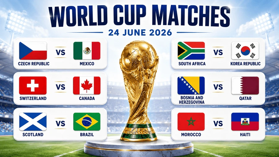 Imagem dos jogos da Copa do Mundo de 24 de junho de 2026