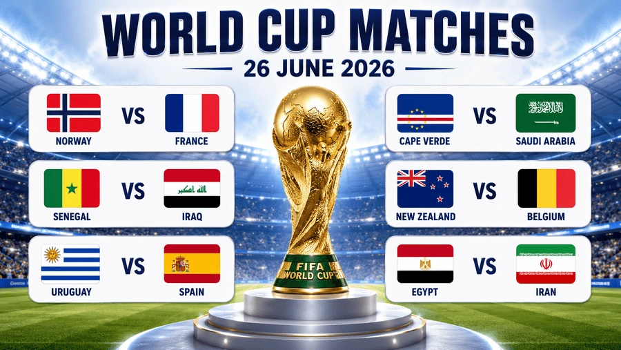Imagem dos jogos da Copa do Mundo de 26 de junho de 2026