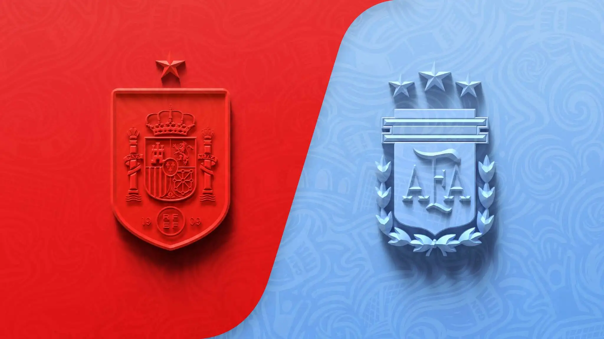 Spain and Argentina team logos before the 2026 World Cup final